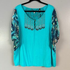 BKE BOUTIQUE TURQUOISE BEADED BOHO WESTERN‎ TOP XS/S NWT